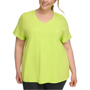 Calvin Klein Performance Plus Size 1X Lime Green Cotton V-Neck T-Shirt NWT